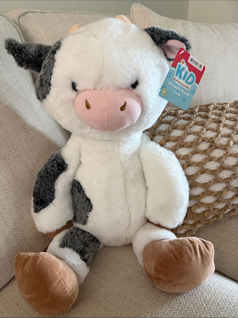 Plush Cow Stuffed Animal - White, Gray, Pink, Brown - Cute Cuddle Toy - Picture 2 of 5